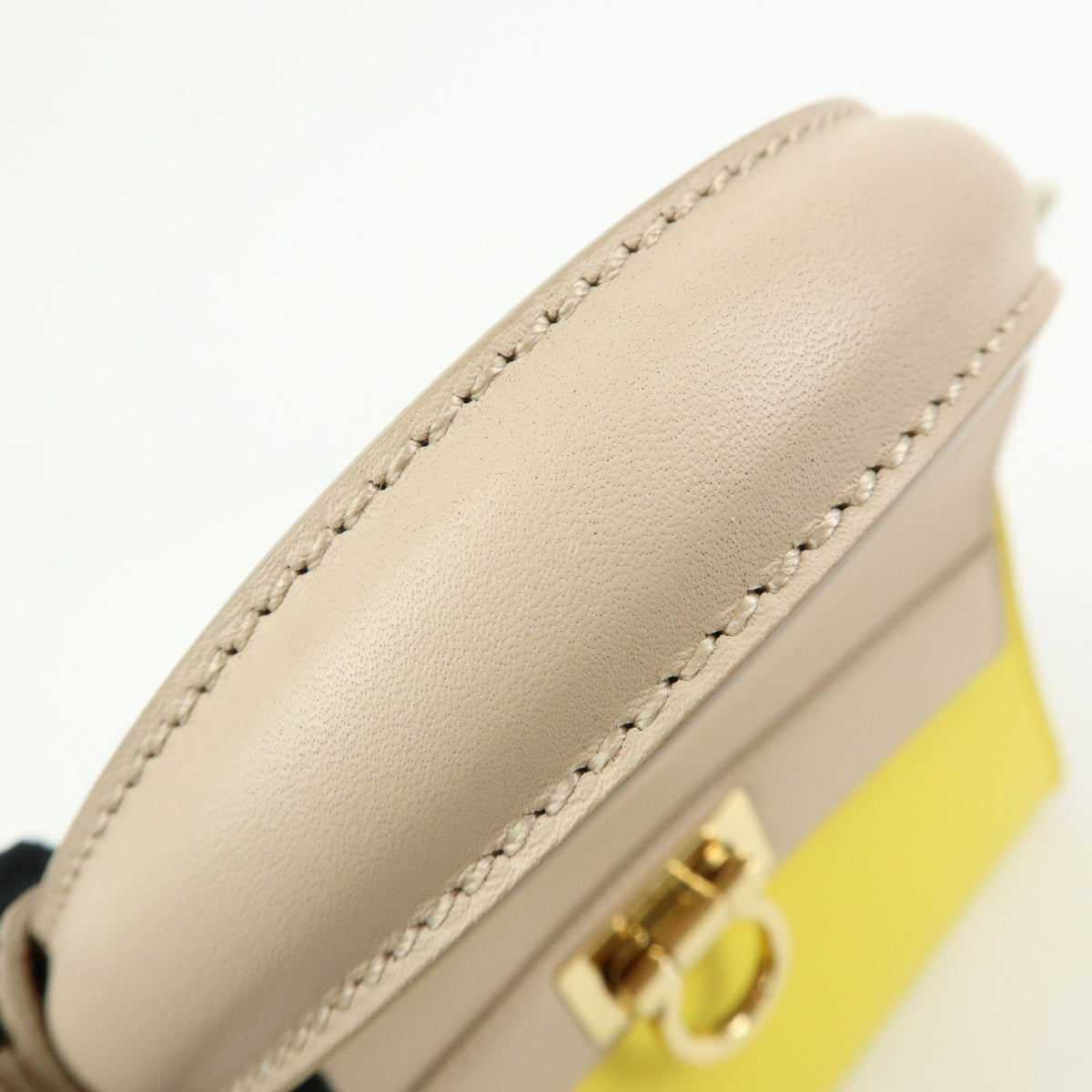 Ferragamo Gantini Leather 2Way Hand Bag Shoulder Bag Yellow Beige White