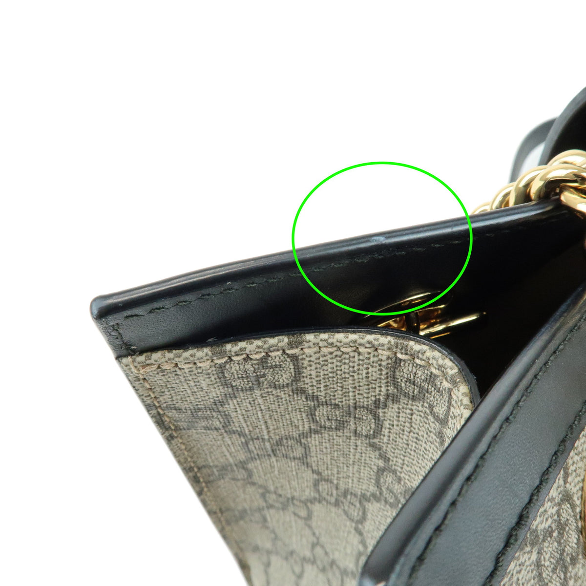 GUCCI Padlock GG Supreme Leather Chain Shoulder Bag Beige Black 498156