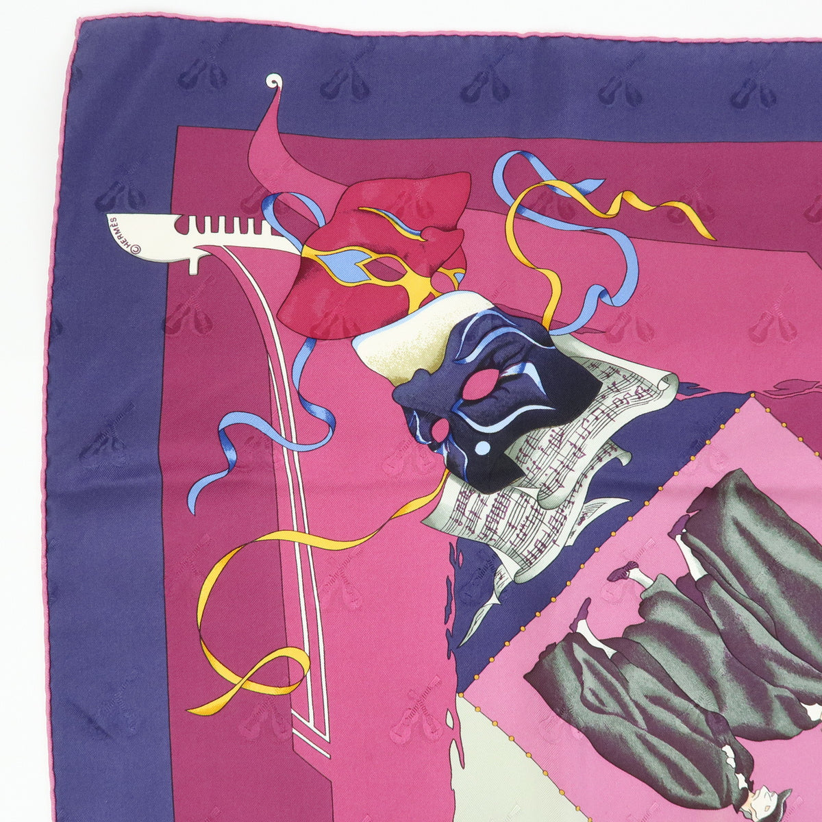 HERMES Carre 90 Silk 100% Scarf Fetes Venitiennes Purple