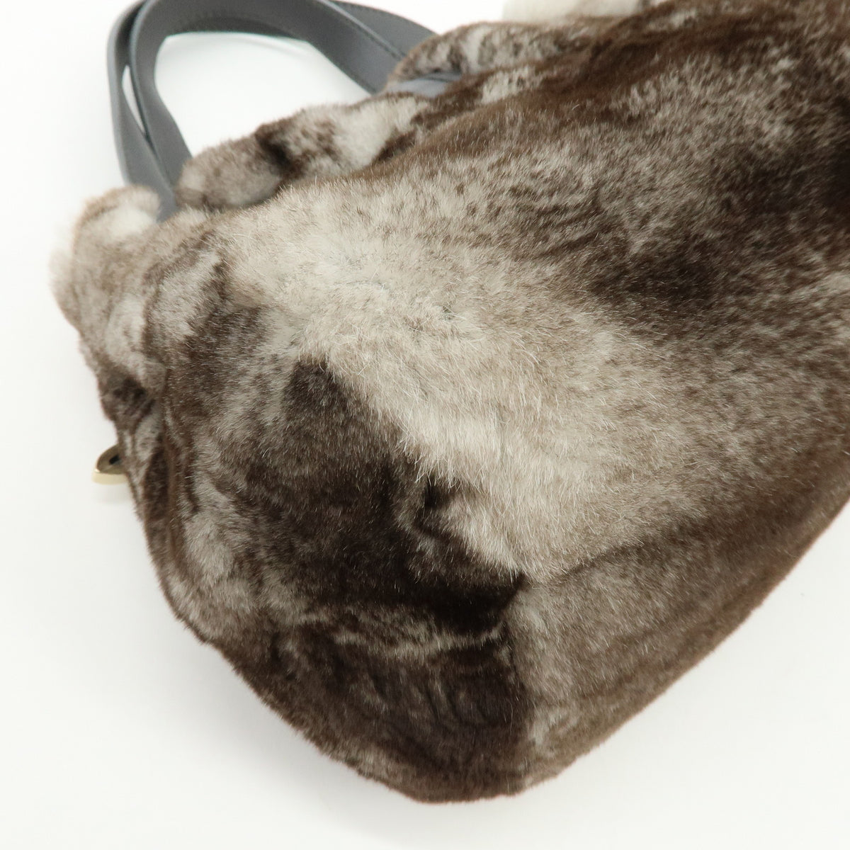 JIMMY CHOO Lapin Rabbit Fur Leather Hand Bag Tote Bag Brown Gray