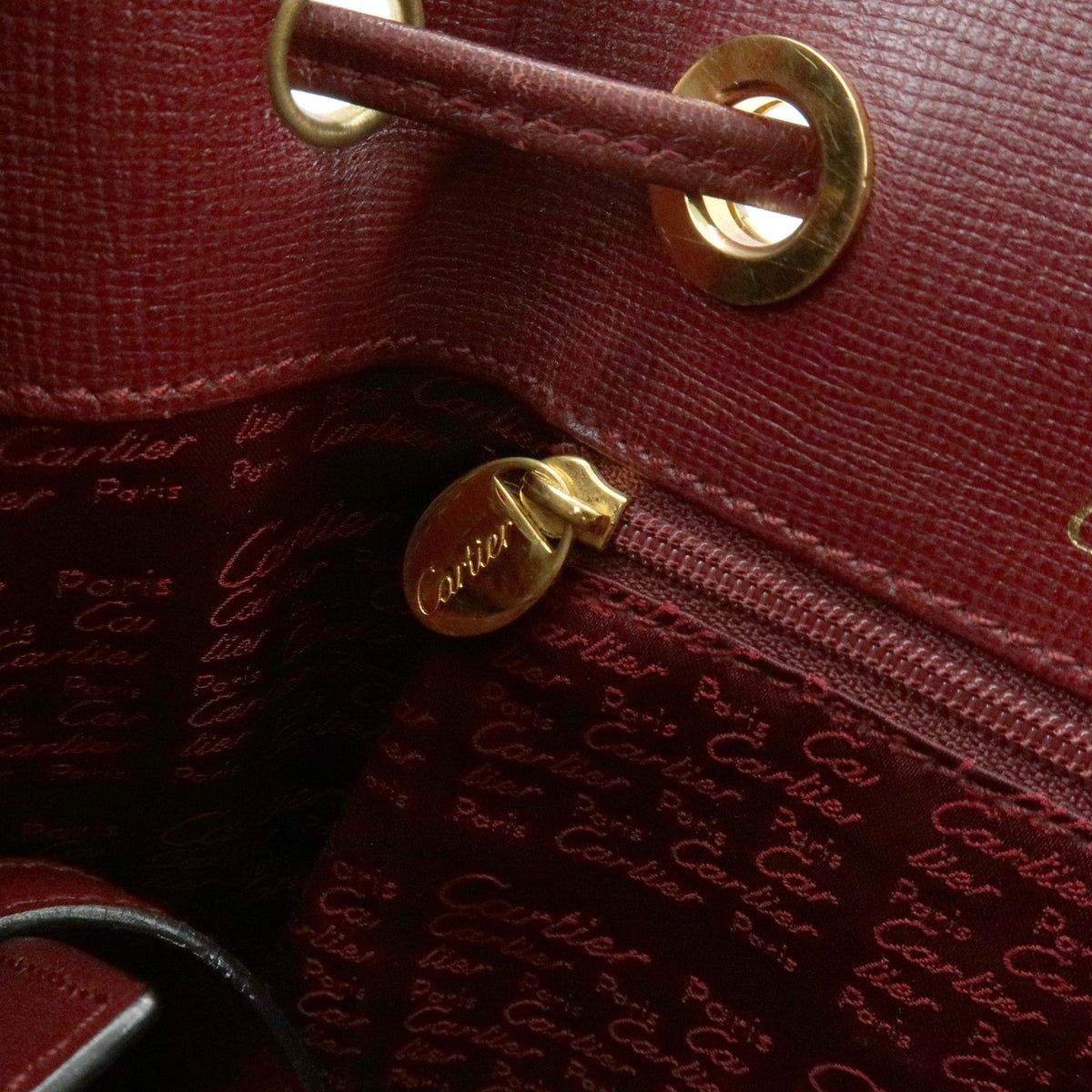 Cartier Must de Cartier Leather Drawstring Shoulder Bag Bordeaux