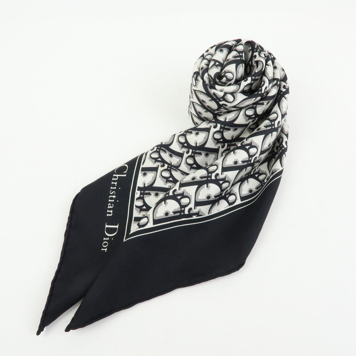Christian Dior Trotter Silk 100% Scarf Black White