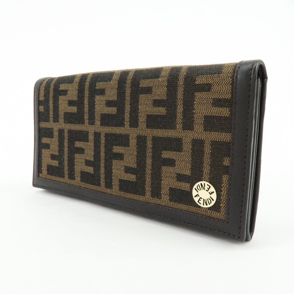 FENDI Zucca Jacquard Canvas Leather Bi-fold Long Wallet Brown 8M0000