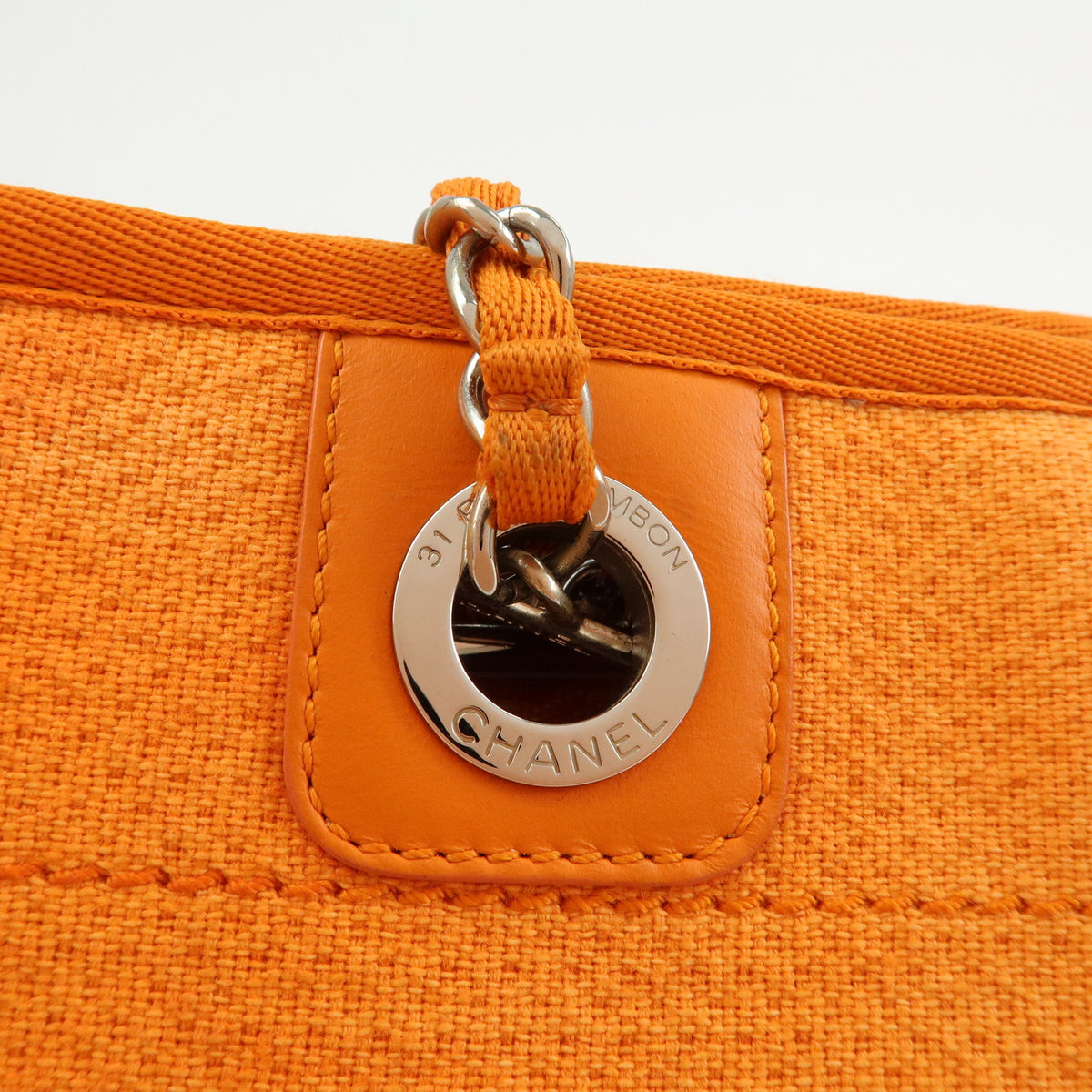 CHANEL Deauville MM Straw Leather Tote Bag Shoulder Bag Orange A67001