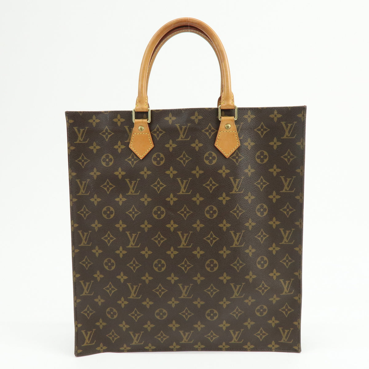 Louis Vuitton Monogram Sac Plat Leather Tote Bag Hand Bag Brown M51140