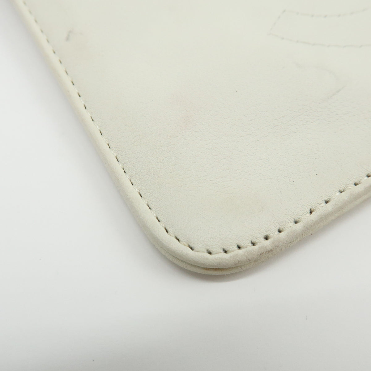 CHANEL COCO Mark Leather Cosmetic Pouch Flat Pouch White