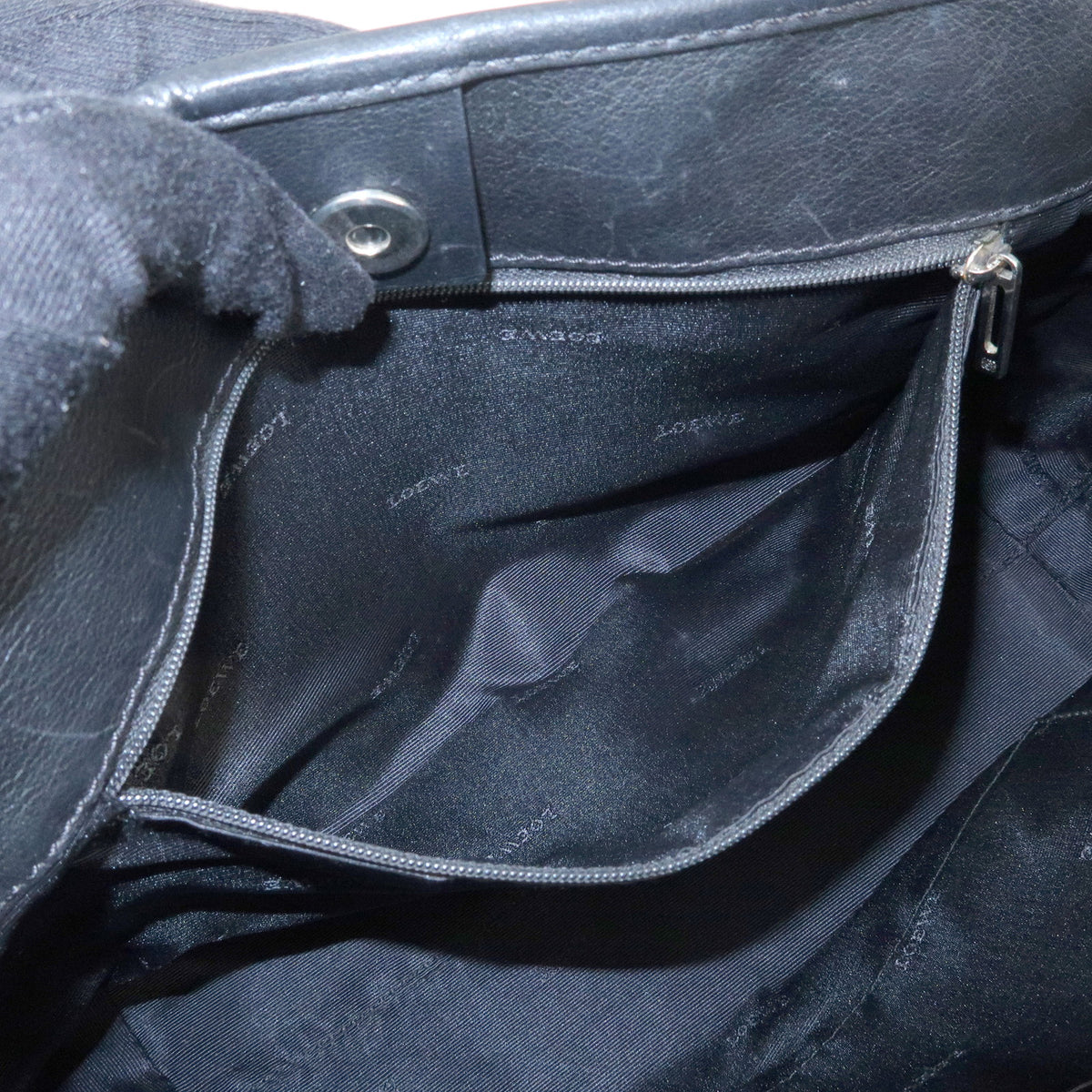 LOEWE Anagram Amazona Fusta Leather Tote Bag Hand Bag Black Silver
