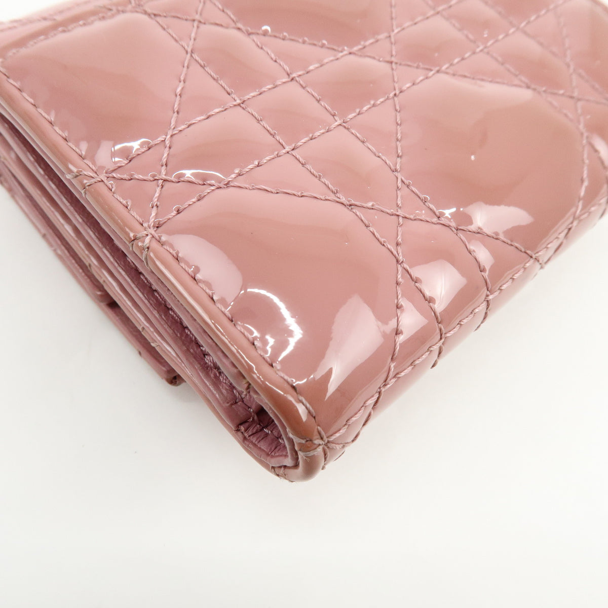 Christian Dior Lady Dior Cannage Patent Leather Bi-fold Compact Wallet