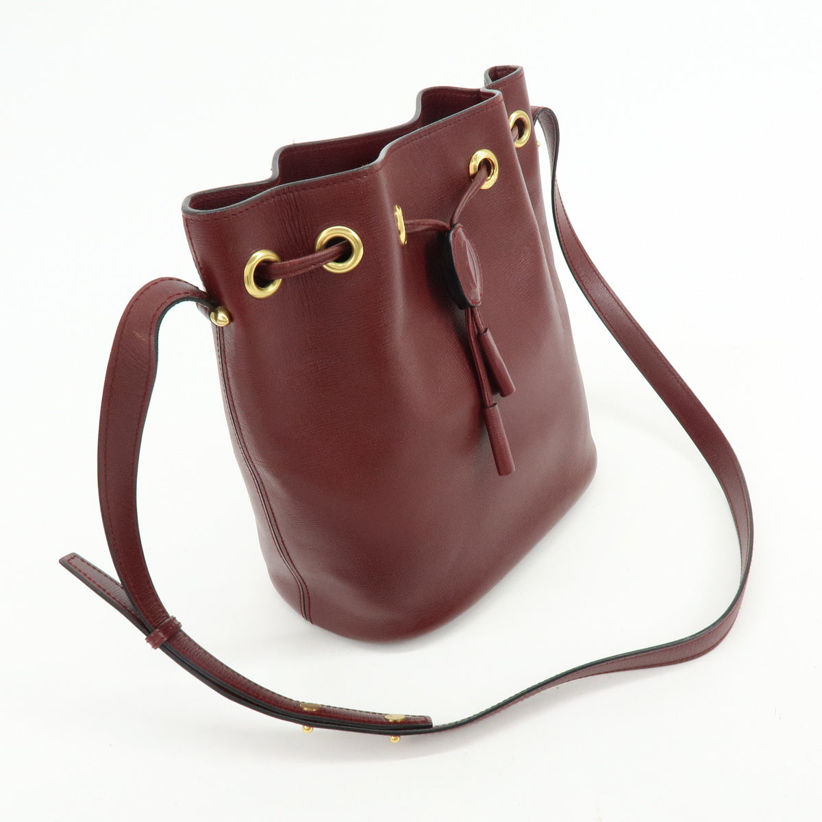 Cartier Must de Cartier Leather Drawstring Shoulder Bag Bordeaux