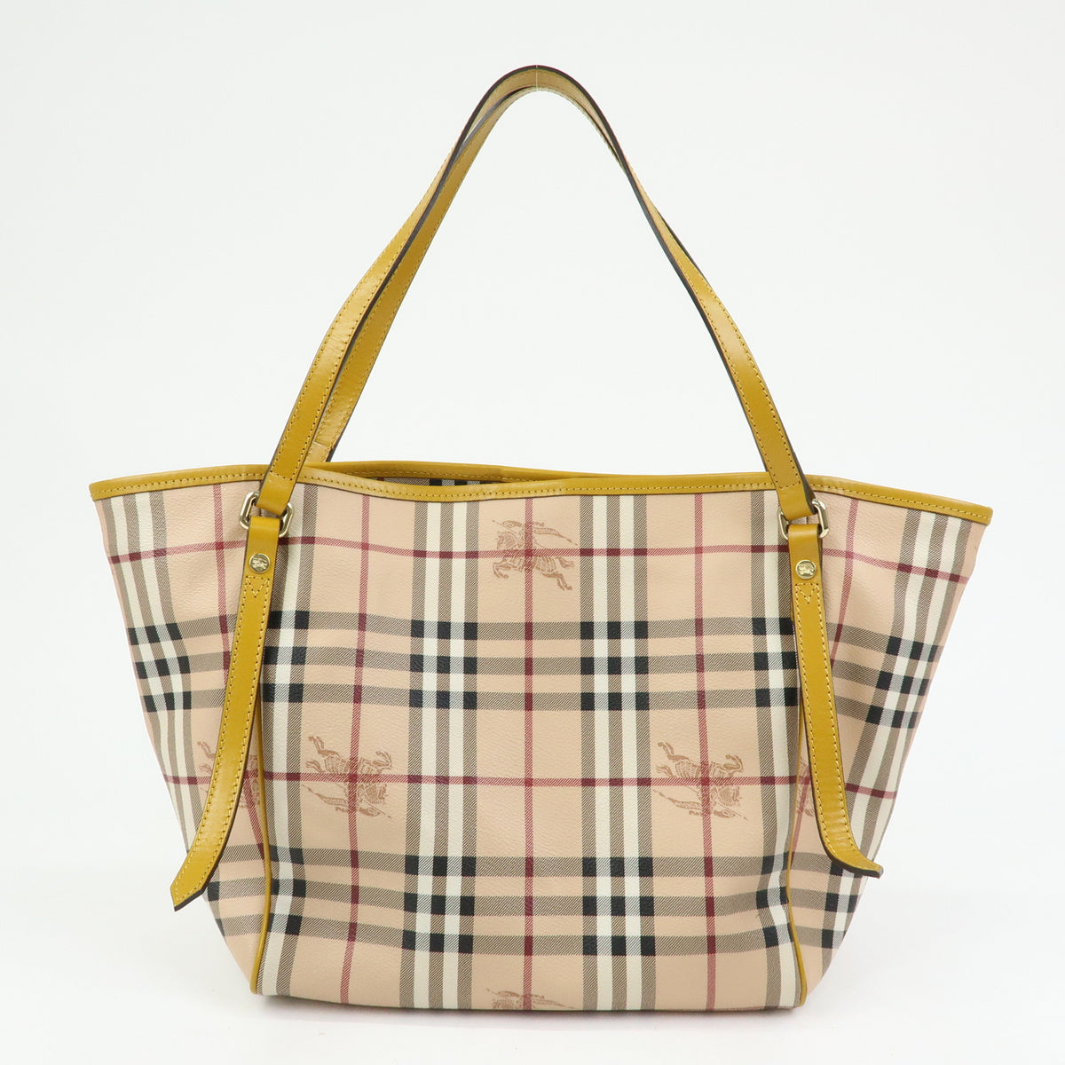 BURBERRY Haymarket Check PVC Leather Tote Bag Beige Mustard Yellow