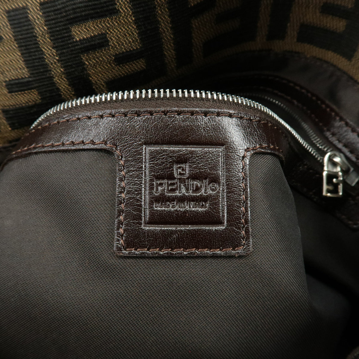 FENDI Mamma Baguette Zucca Jacquard Canvas Leather Shoulder Bag 26325