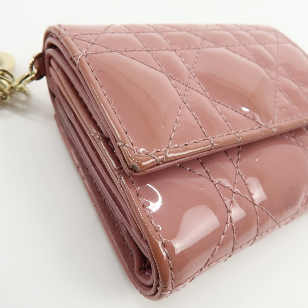Christian Dior Lady Dior Cannage Patent Leather Bi-fold Compact Wallet