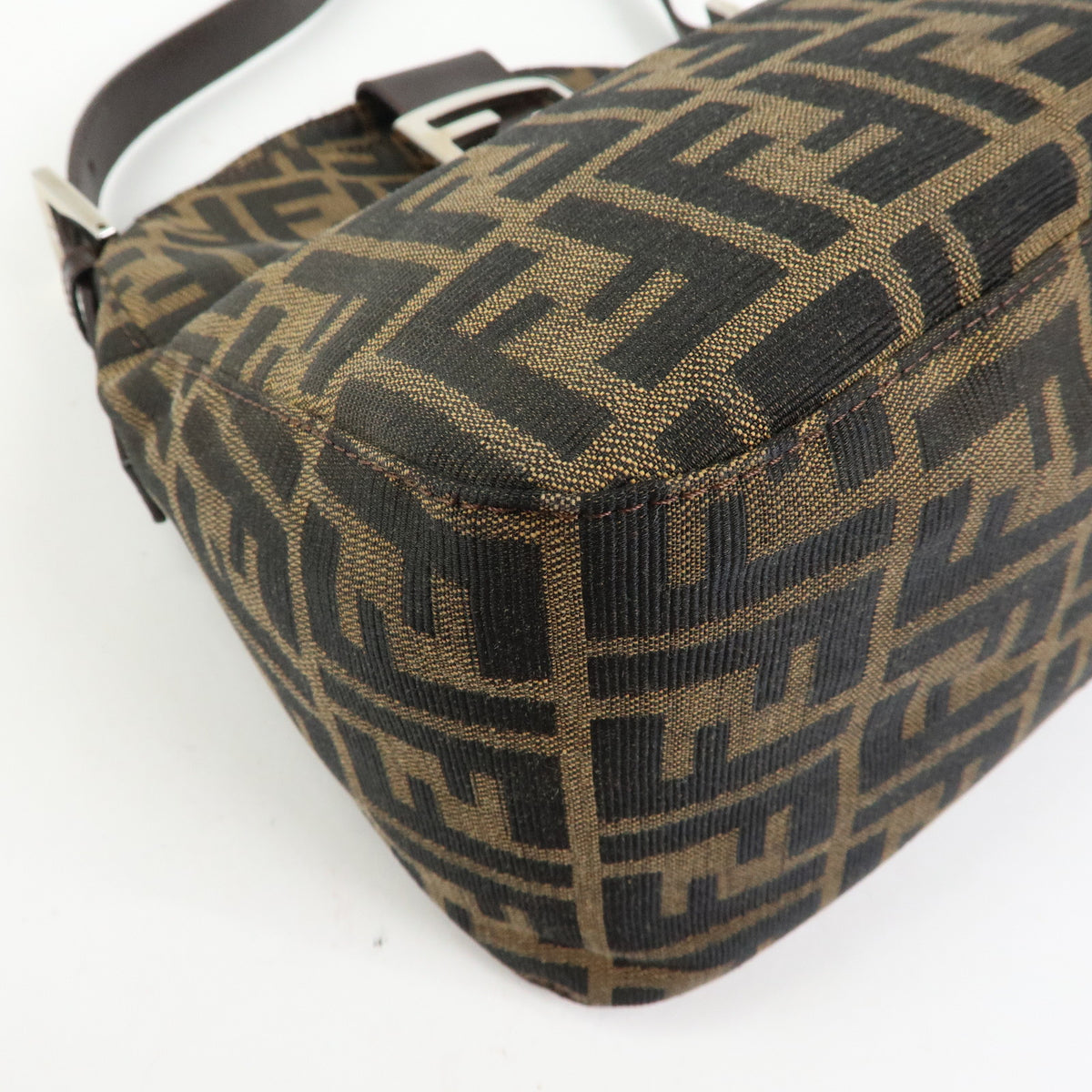 FENDI Zucca Canvas Leather Shoulder Bag Brown Black 125895