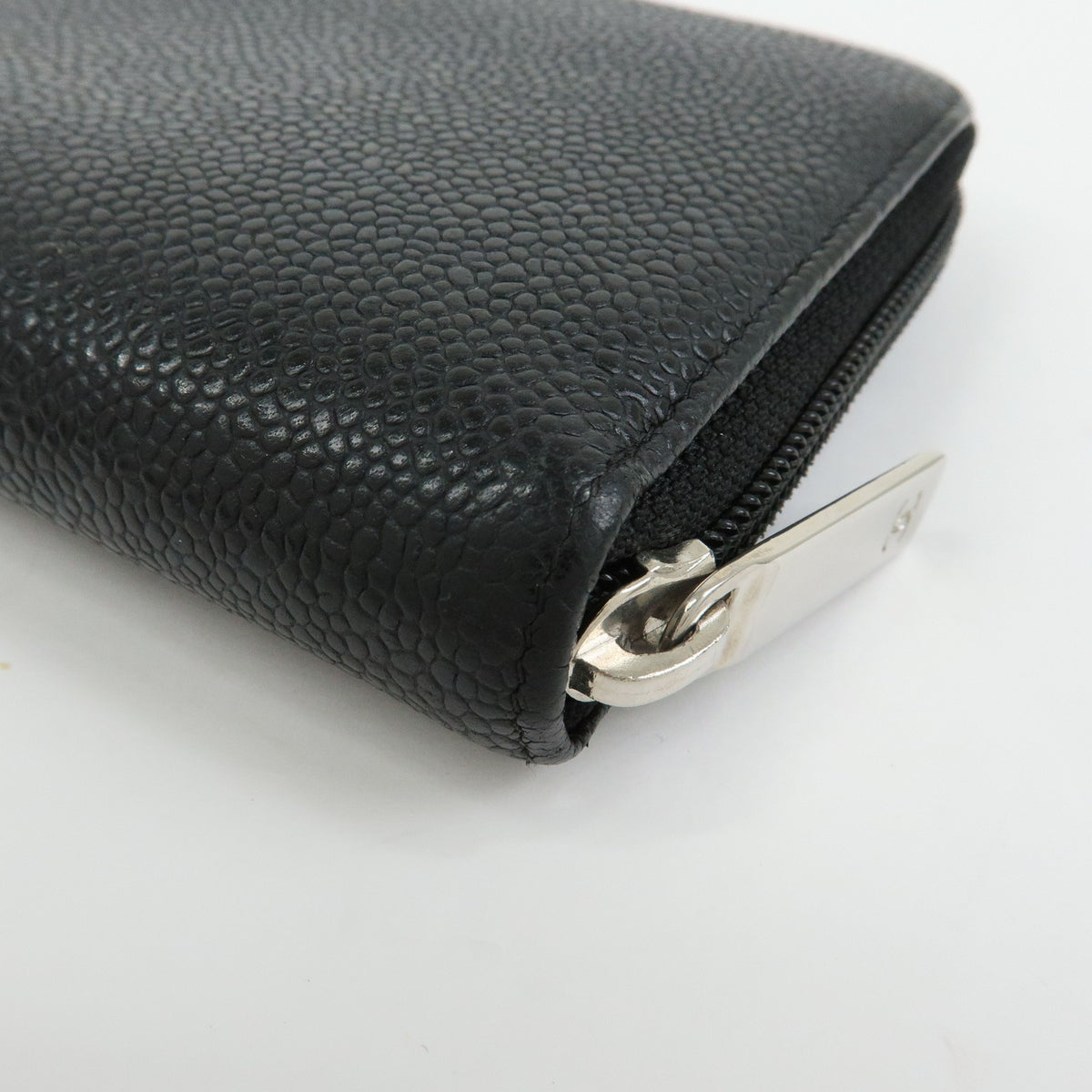 CHANEL COCO Mark Caviarskin Round Zippy Long Wallet Black A50071