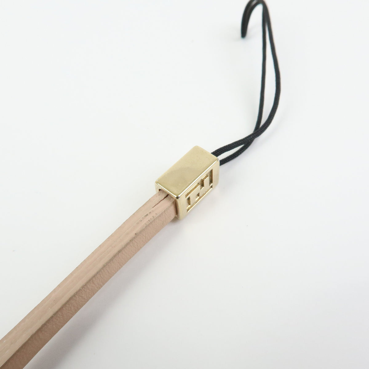 FENDI Logo Leather Metal Phone Strap Charm Bag Charm Beige Gold
