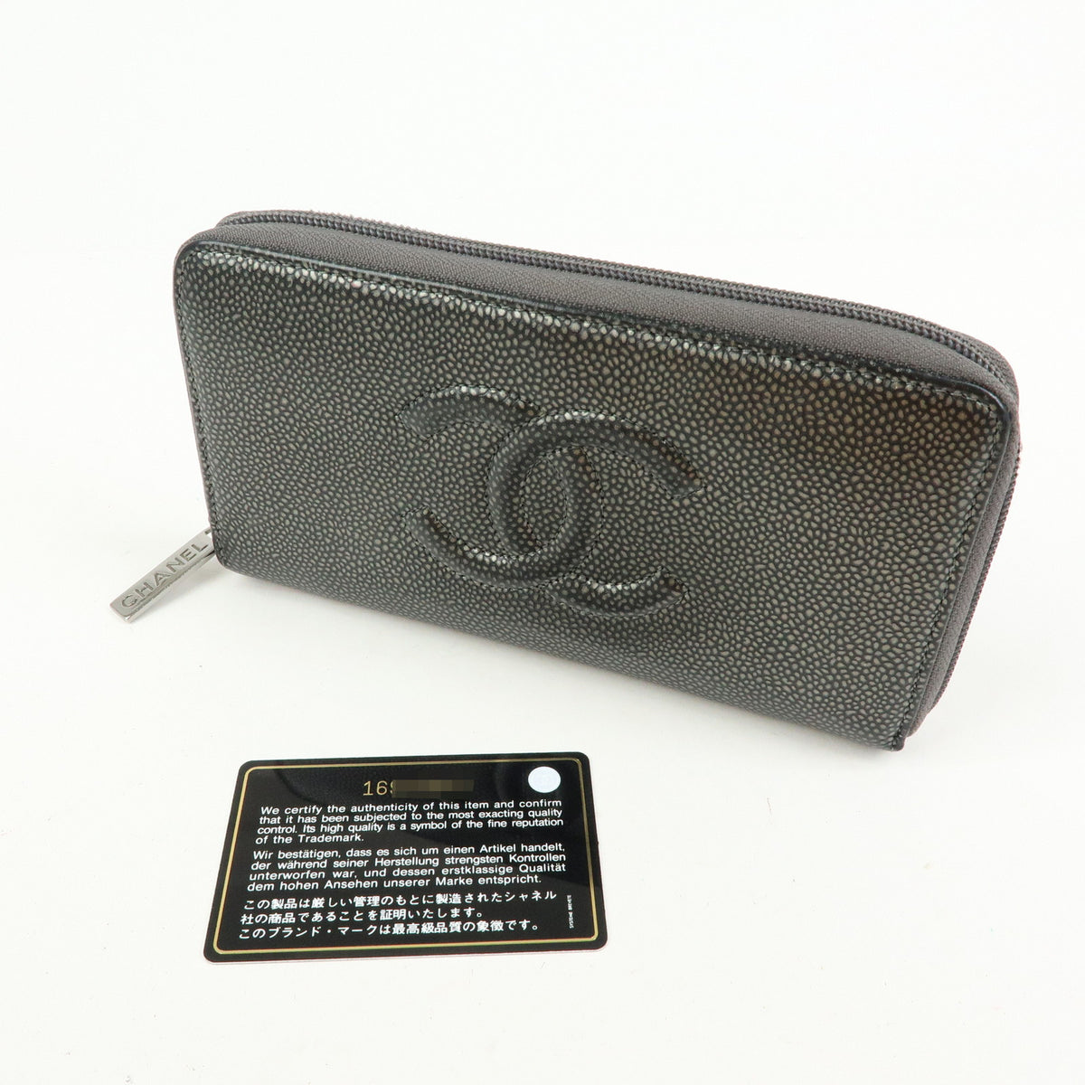 CHANEL COCO Mark Caviarskin Round Zippy Wallet Metallic Gray