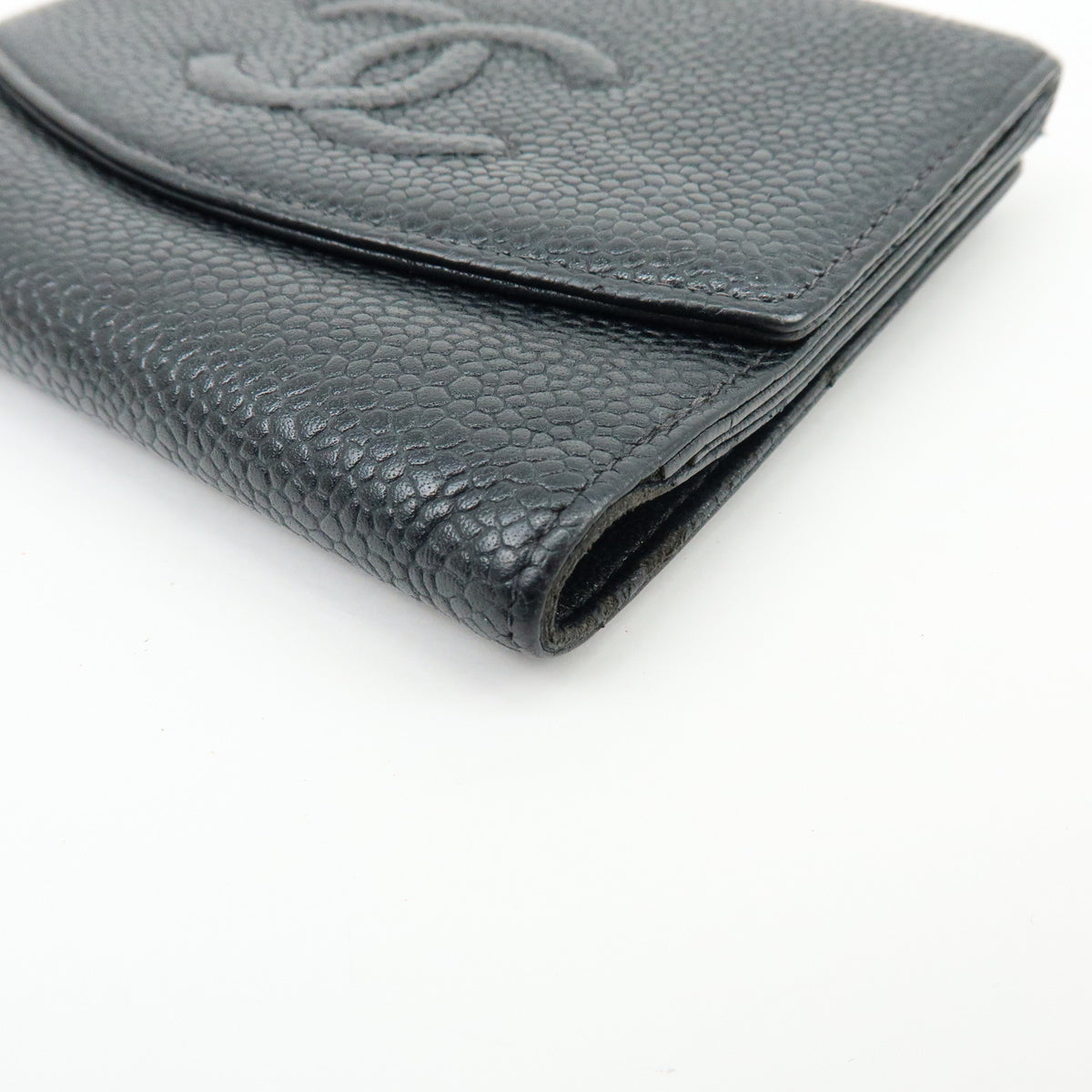 CHANEL COCO Mark Caviarskin Compact Wallet Black A13496
