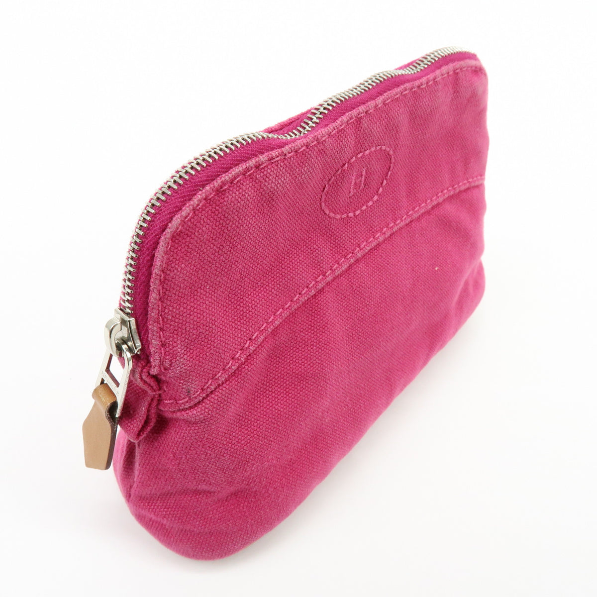 HERMES Bolide Pouch Mini Mini 16 Canvas Leather Cosmetic Pouch Pink