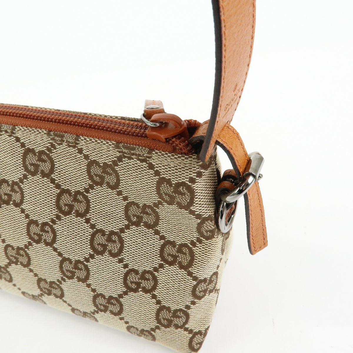 GUCCI GG Canvas Leather Accessory Pouch Hand Bag Brown 103399