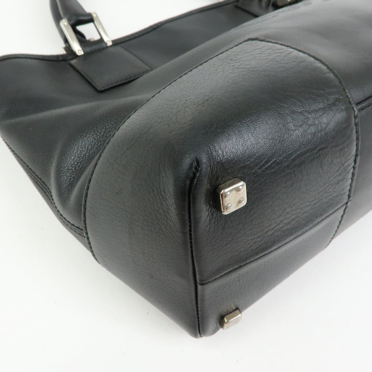 LOEWE Anagram Amazona Fusta Leather Tote Bag Hand Bag Black Silver