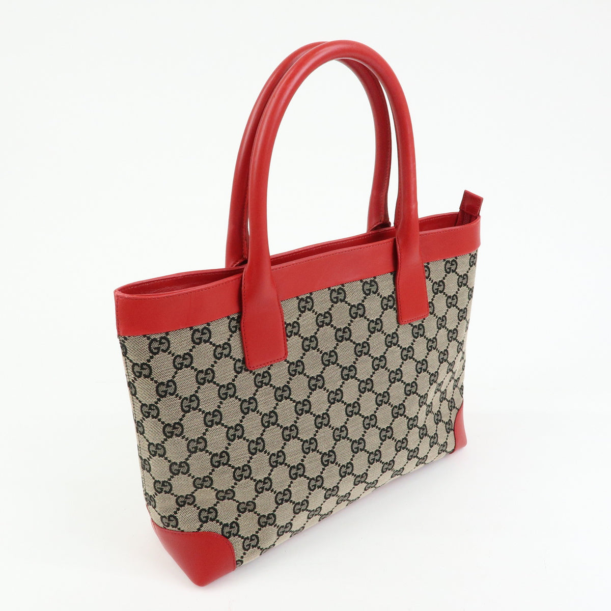 GUCCI GG Canvas Leather Tote Bag Hand Bag Beige Red 002・1119