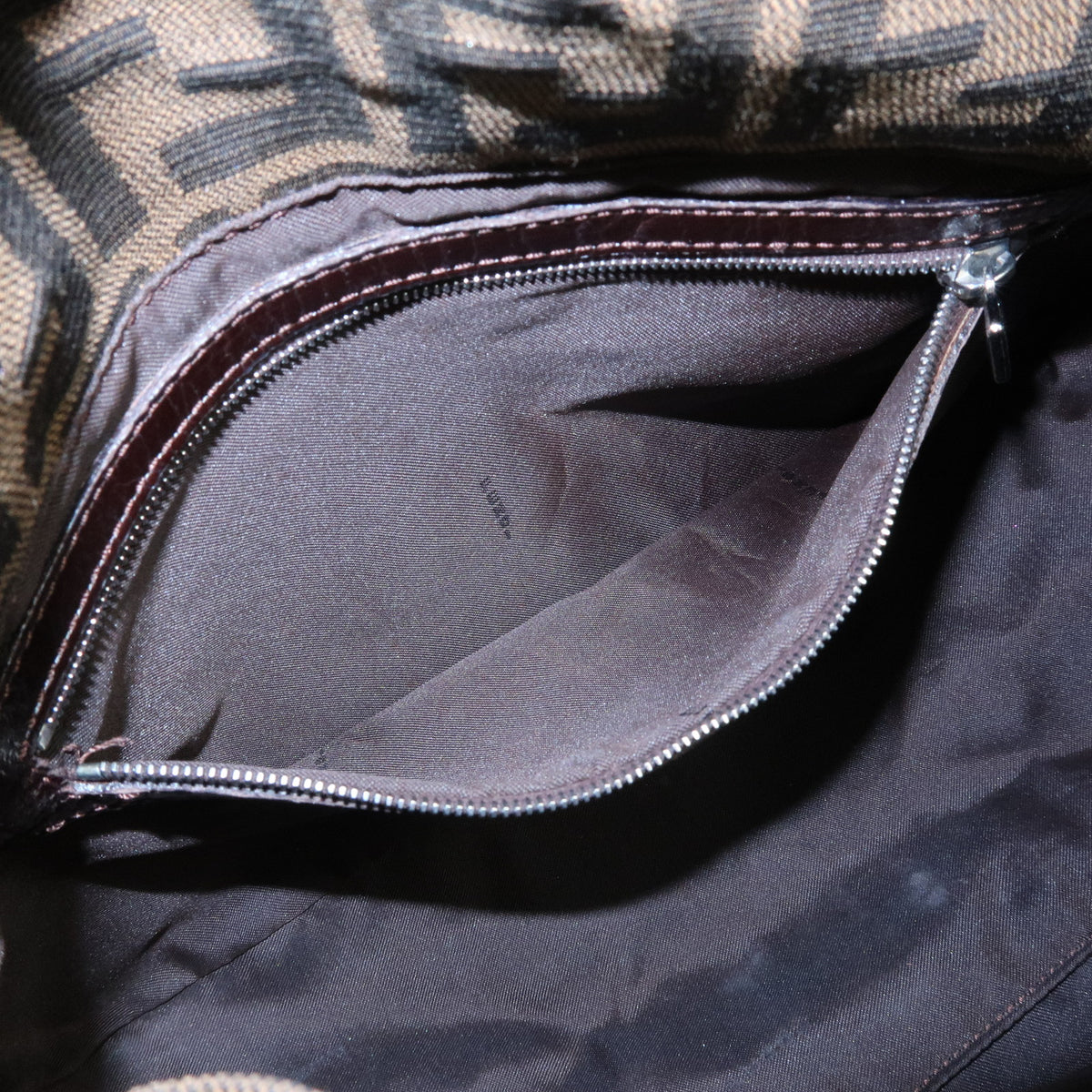 FENDI Zucca Mamma Baguette Canvas Leather Shoulder Bag Brown 26325