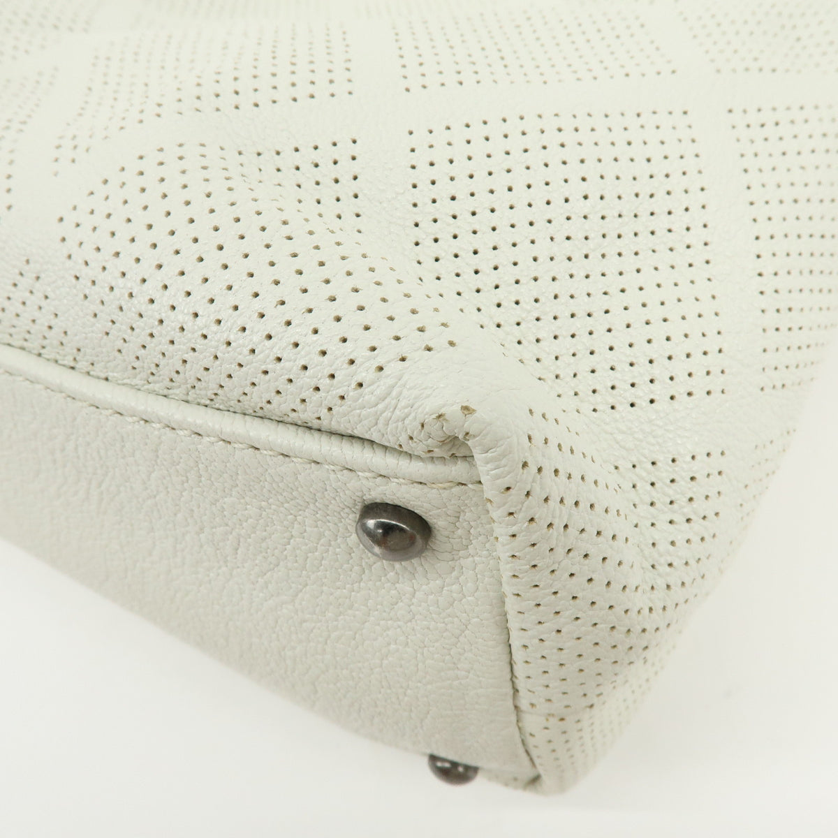 CHANEL COCO Mark Leather Perforated Shoulder Bag Hand Bag White