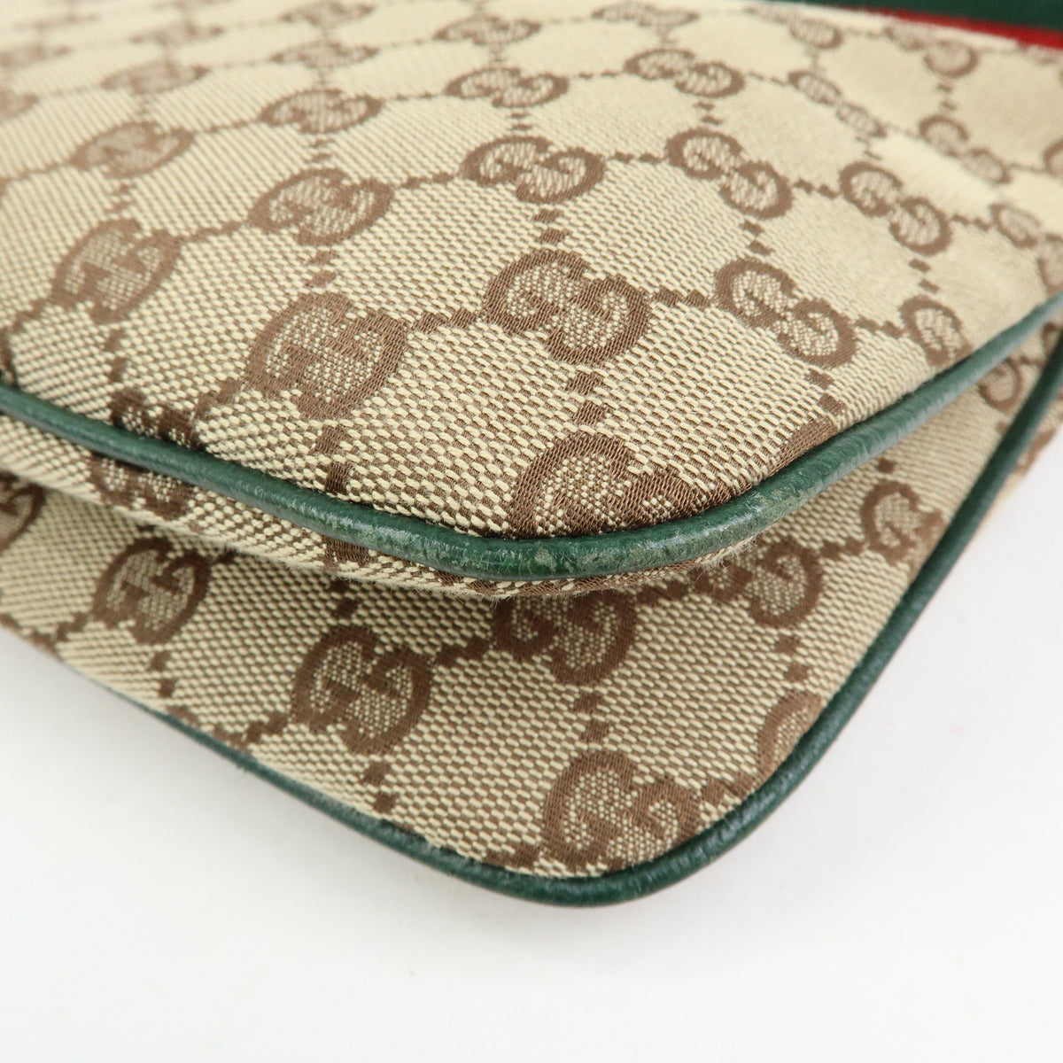 GUCCI Sherry GG Canvas Leather Shoulder Bag Beige Green Red 145812