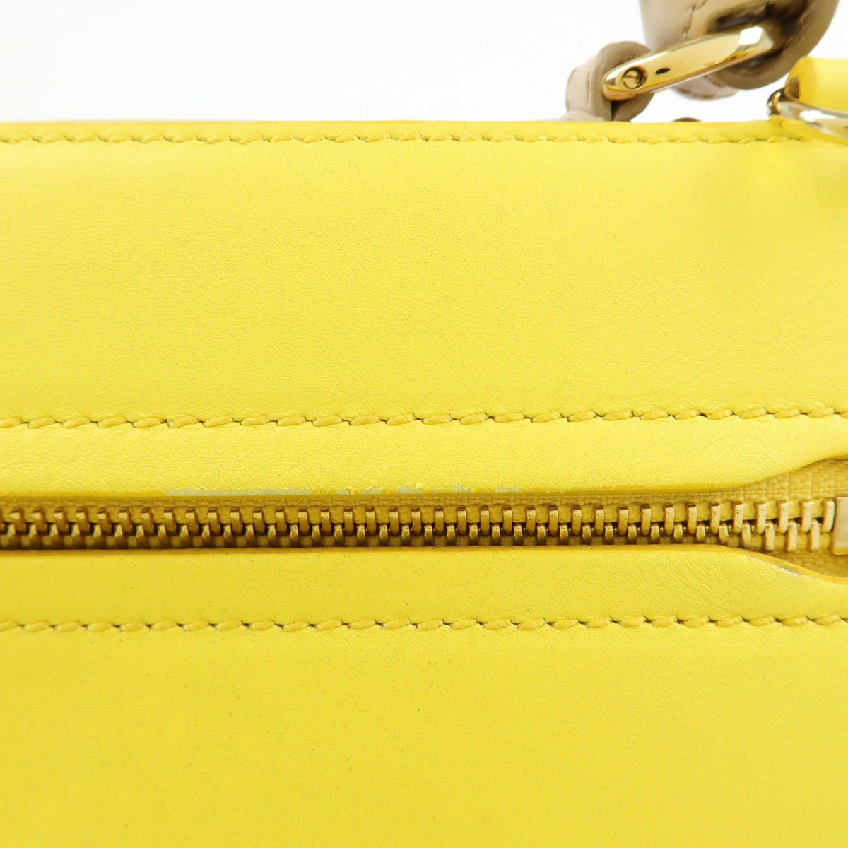Ferragamo Gantini Leather 2Way Hand Bag Shoulder Bag Yellow Beige White