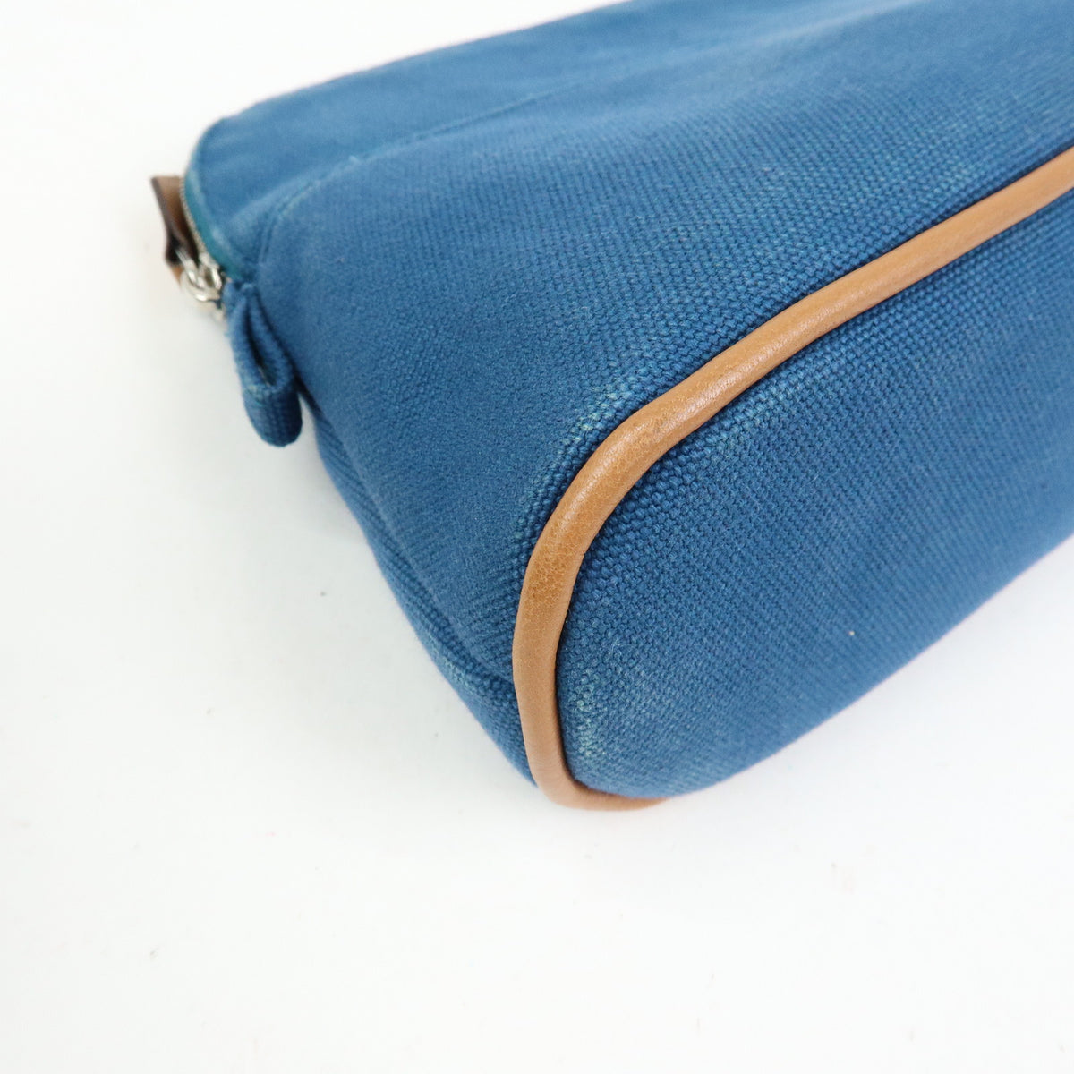 HERMES Bolide Mini Cotton Leather Cosmetic Pouch Blue
