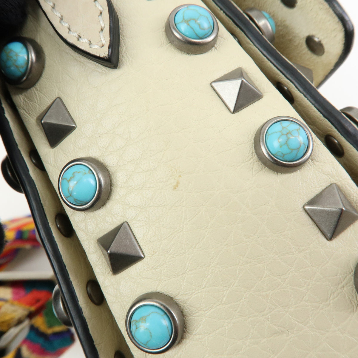 VALENTINO Rockstuds Rolling Guitar Strap Leather Shoulder Bag Ivory