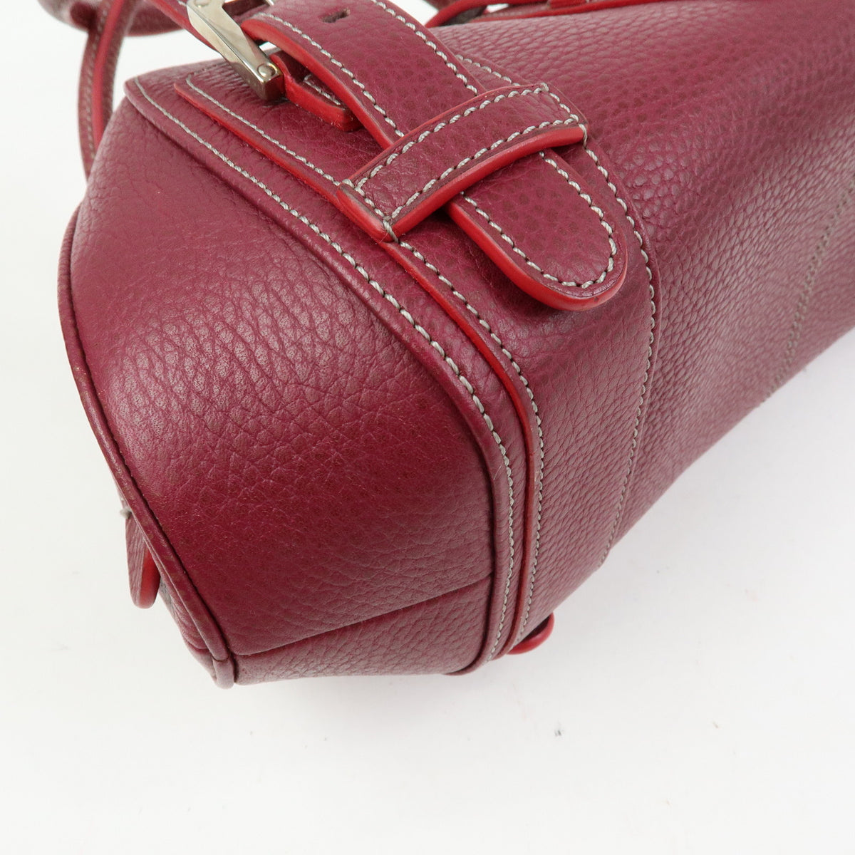 LOEWE Senda Leather Boston Bag Hand Bag Buckle Design Bordeaux