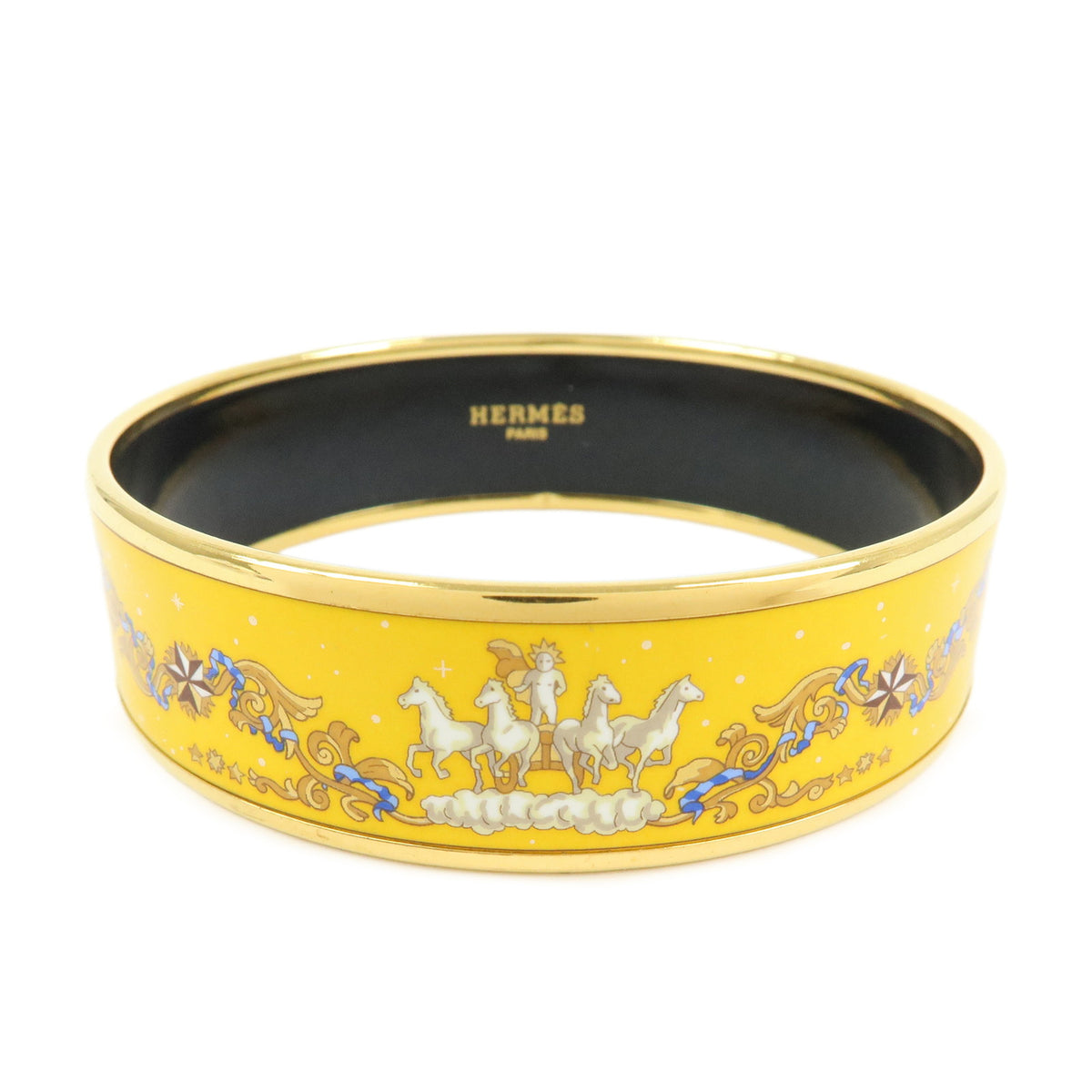 HERMES Email GM Gold Plated Bangle Bracelet Yellow