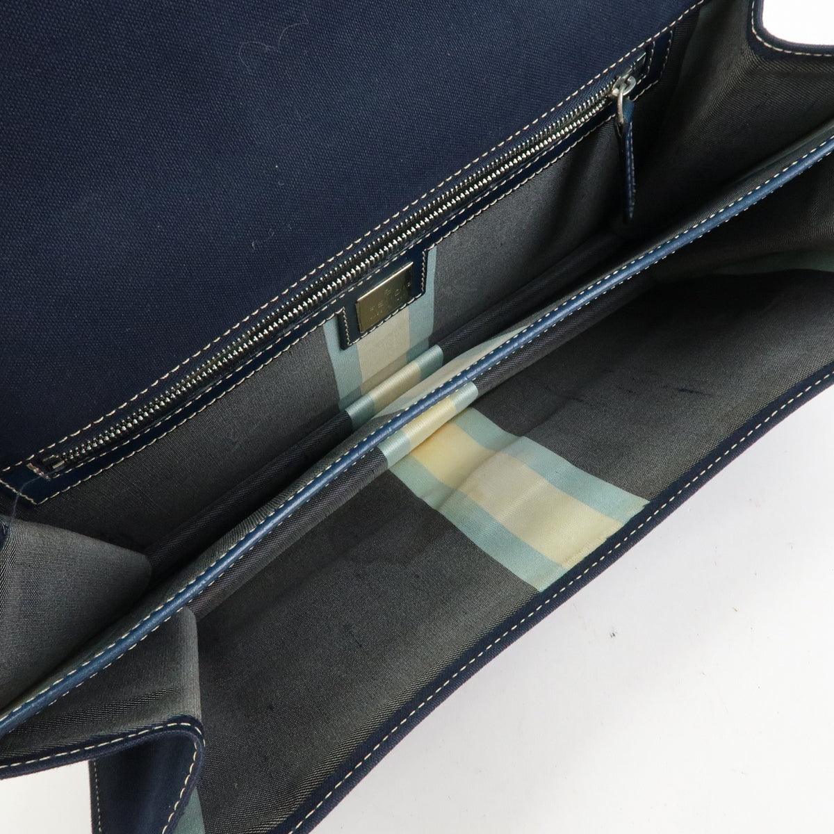 FENDI Mamma Baguette Canvas Shoulder Bag Hand Bag Navy 26424