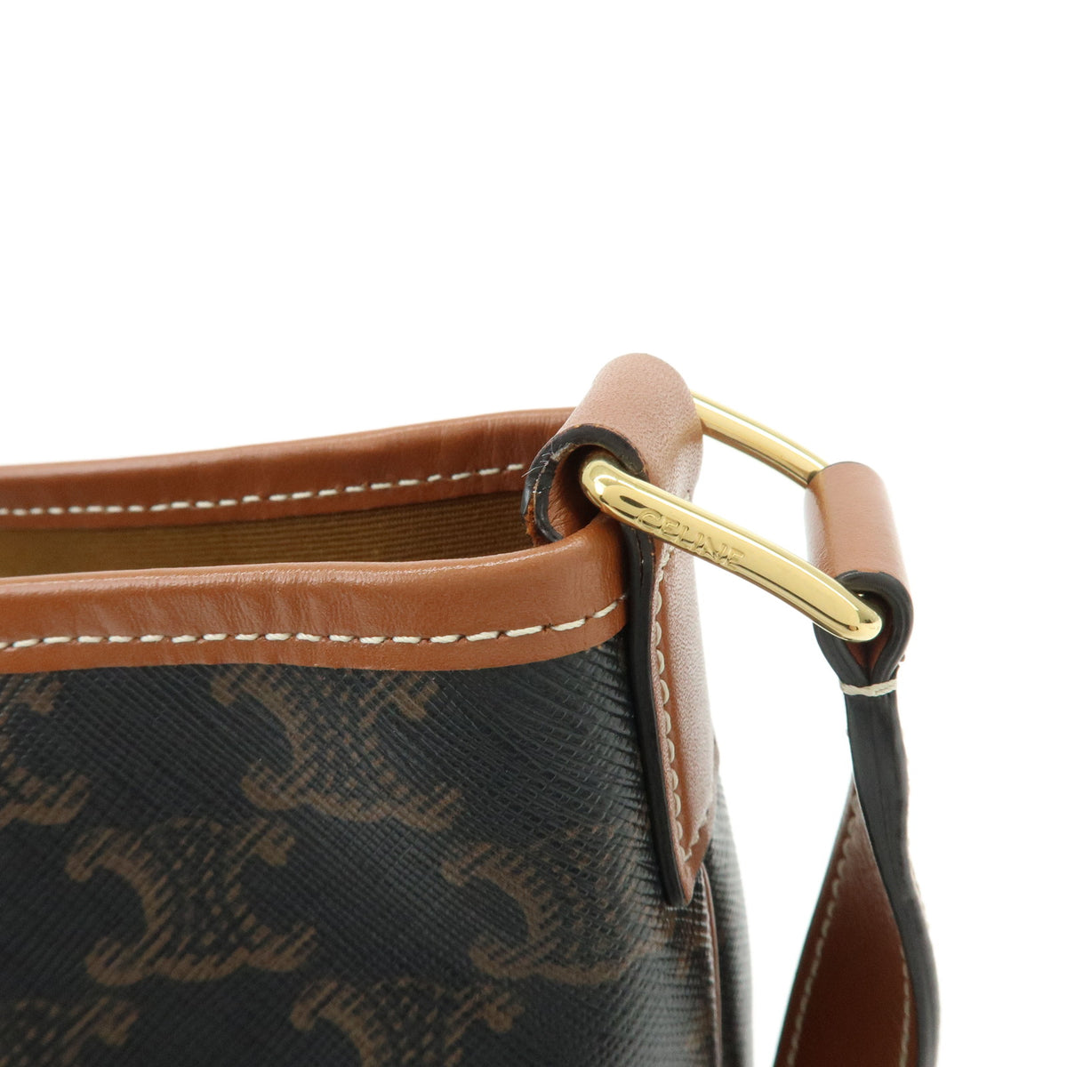 CELINE Triomphe Medium Bucket PVC Canvas Leather Shoulder Bag Tan Brown