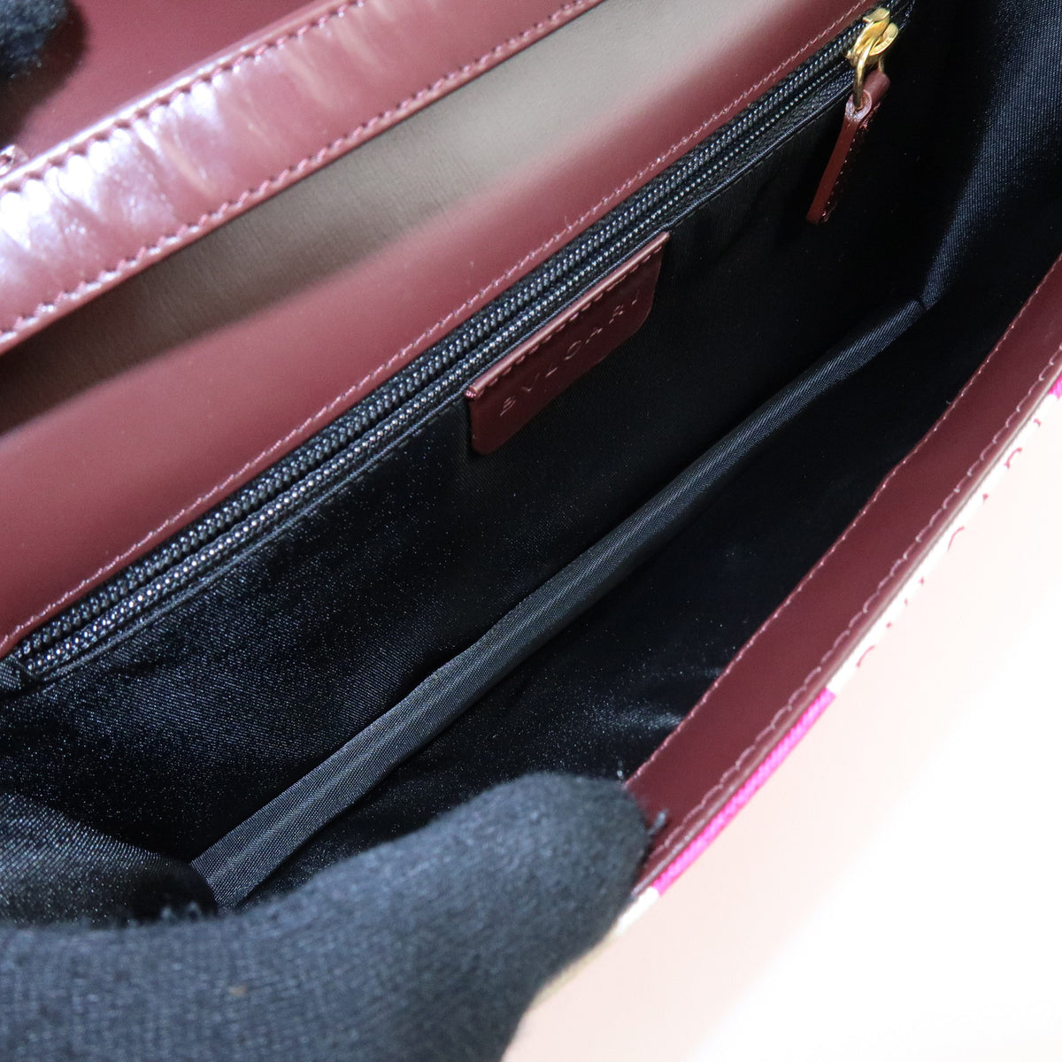 BVLGARI Square Logo Nylon Leather 3Way Clutch Bag Shoulder Bag Pink