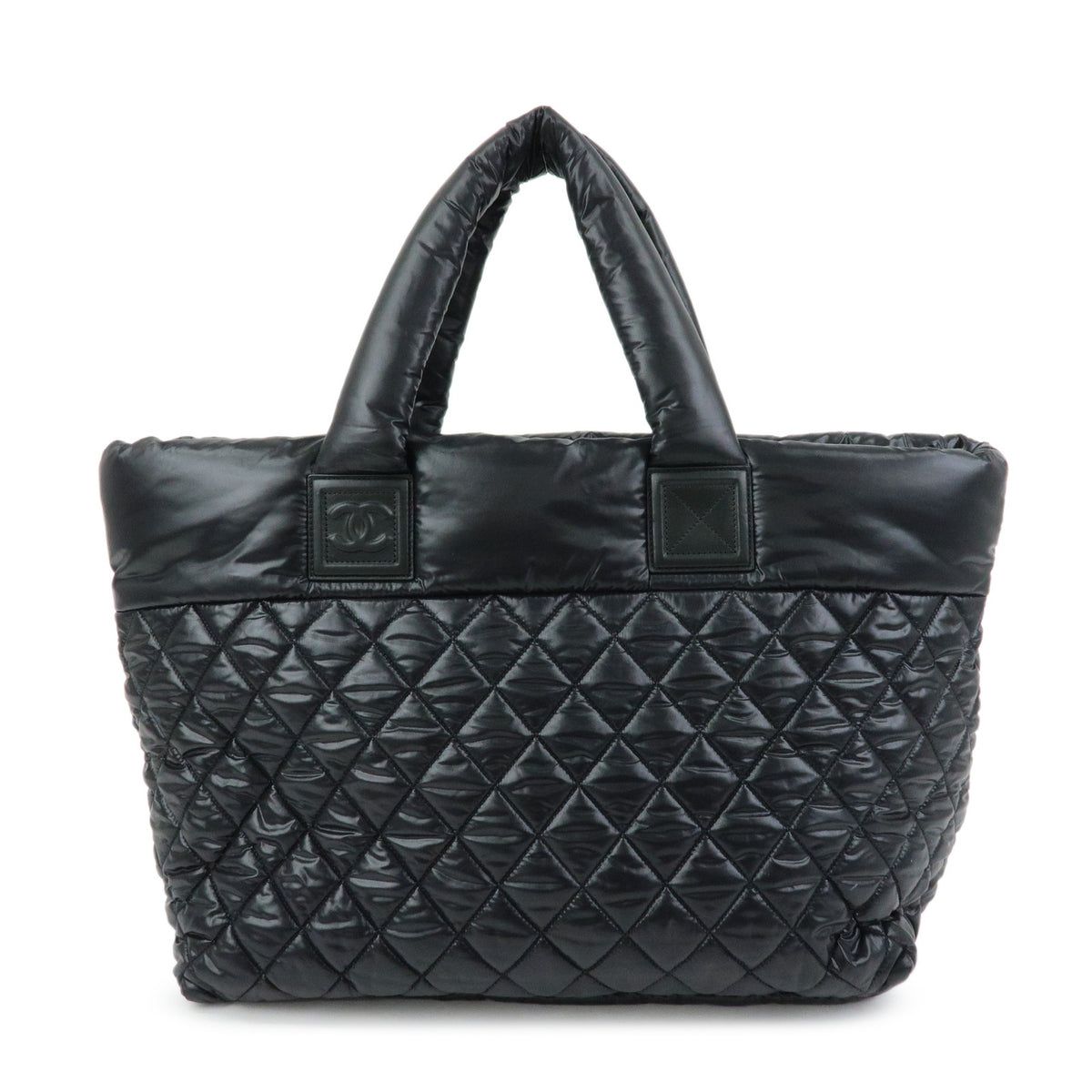 CHANEL COCO Cocoon Nylon Leather Tote Bag Hand Bag Black A48611