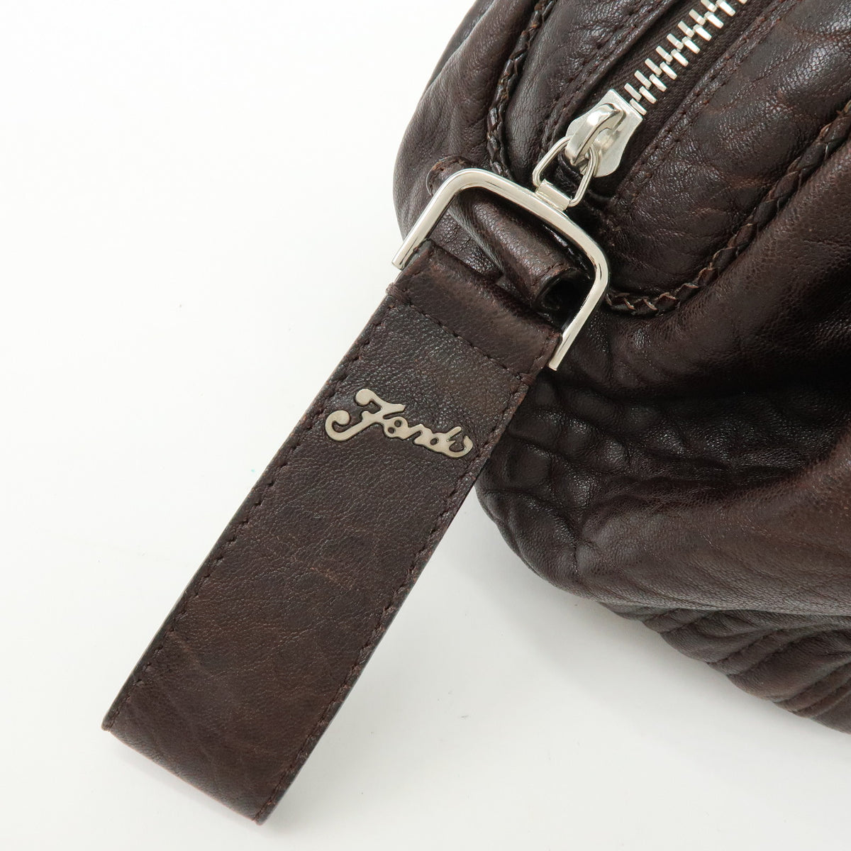 FENDI Zucca Mini Spy Bag Leather Hand Bag Dark Brown 8BL078