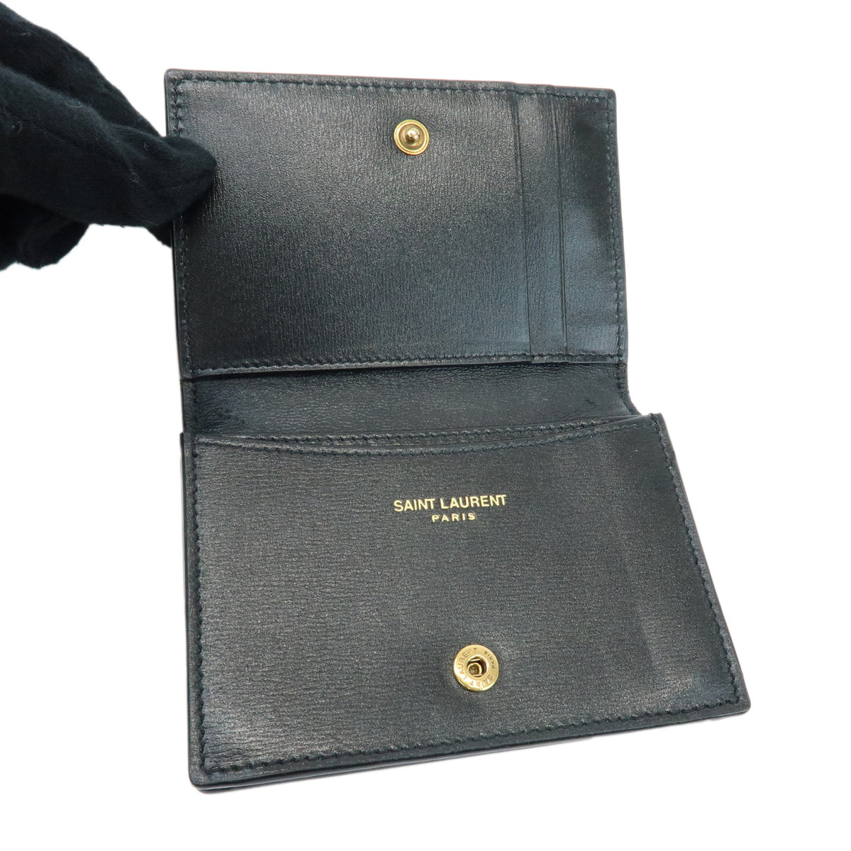 SAINT LAURENT PARIS Cassandra Leather Card Case Card Holder Black