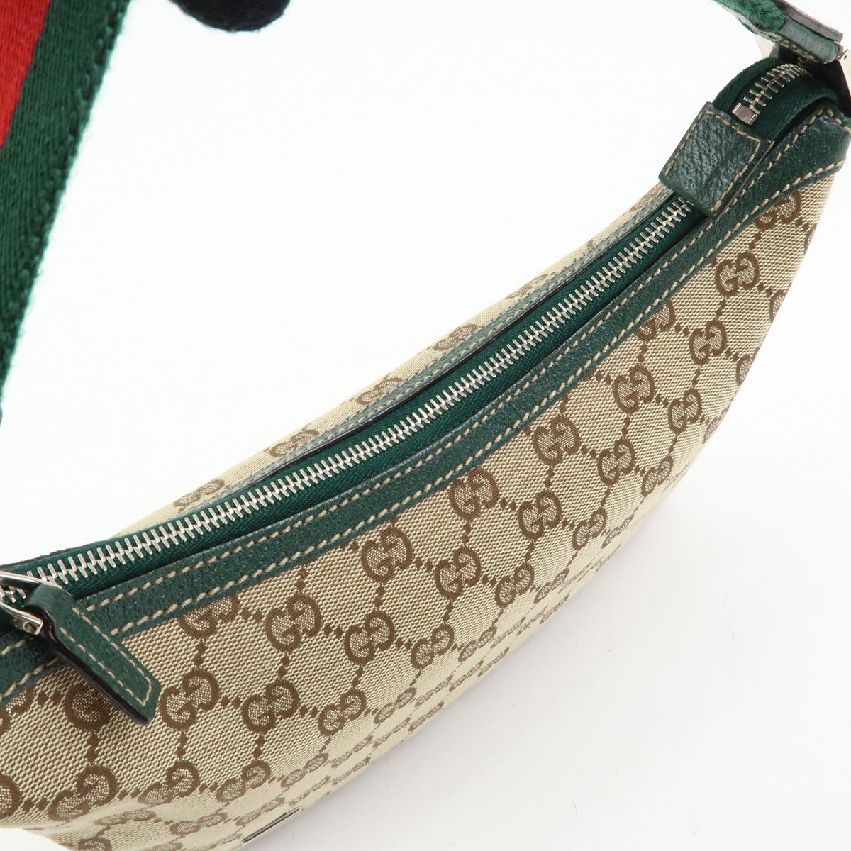 GUCCI Sherry GG Canvas Leather Shoulder Bag Beige Green Red 145812