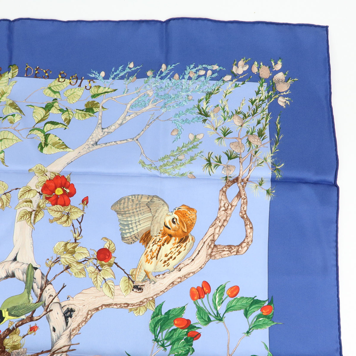 HERMES Silk 100% Scarf AU COEUR DES BOIS Blue