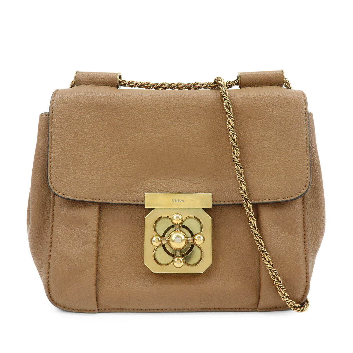 Chloe Elsie Leather Chain Shoulder Bag Crossbody Bag Brown Camel