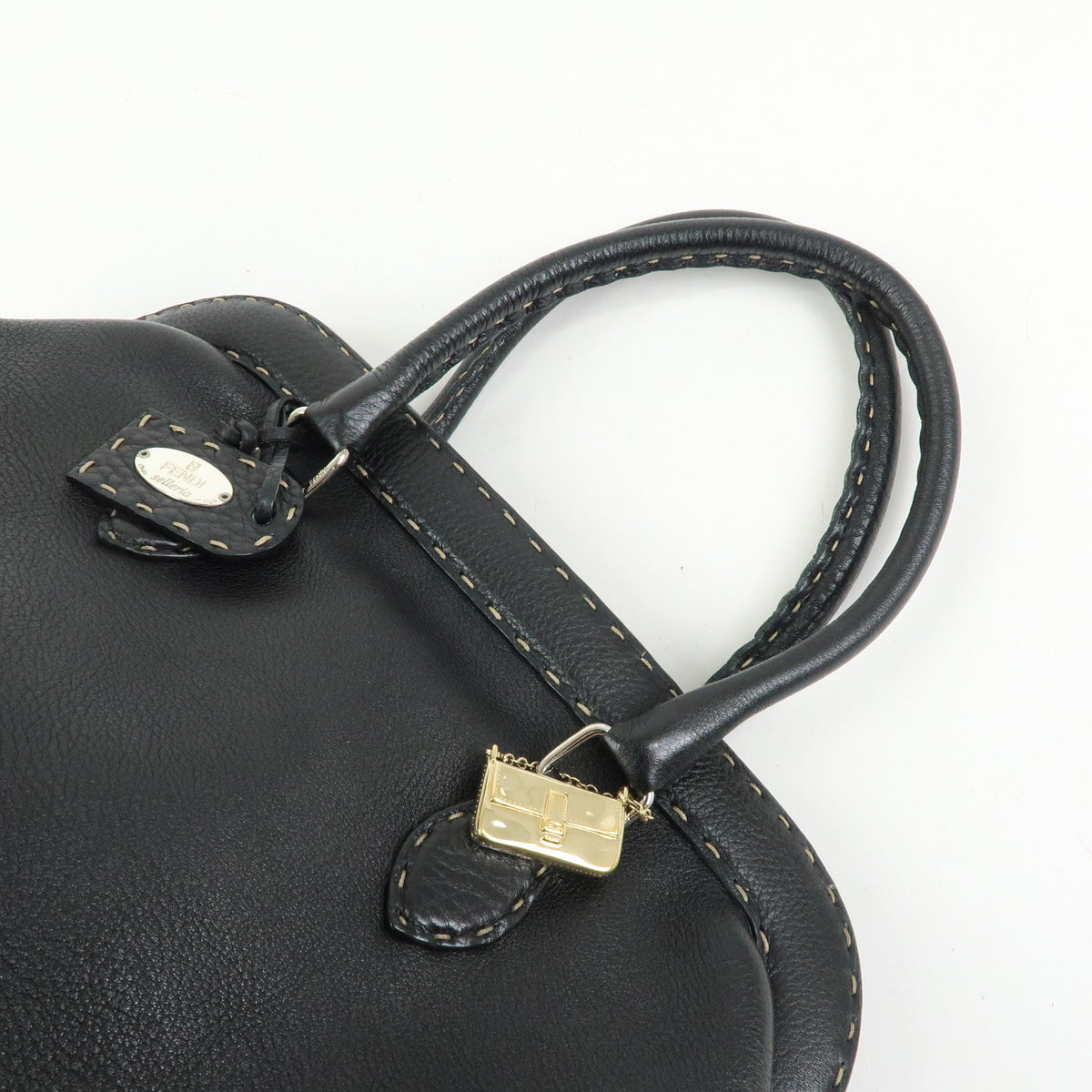 FENDI Selleria Leather Doctor's Bag Hand Bag Black 8BN076