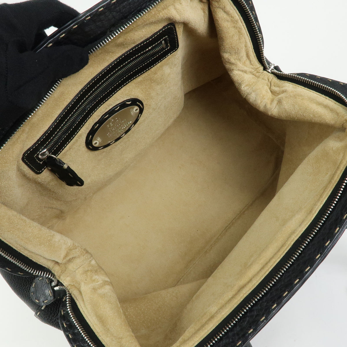 FENDI Selleria Leather Doctor's Bag Hand Bag Black 8BN076