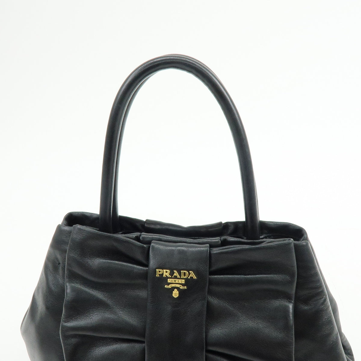 PRADA Nappa Leather Ribbon 2Way Hand Bag Tote Bag Black BN1601
