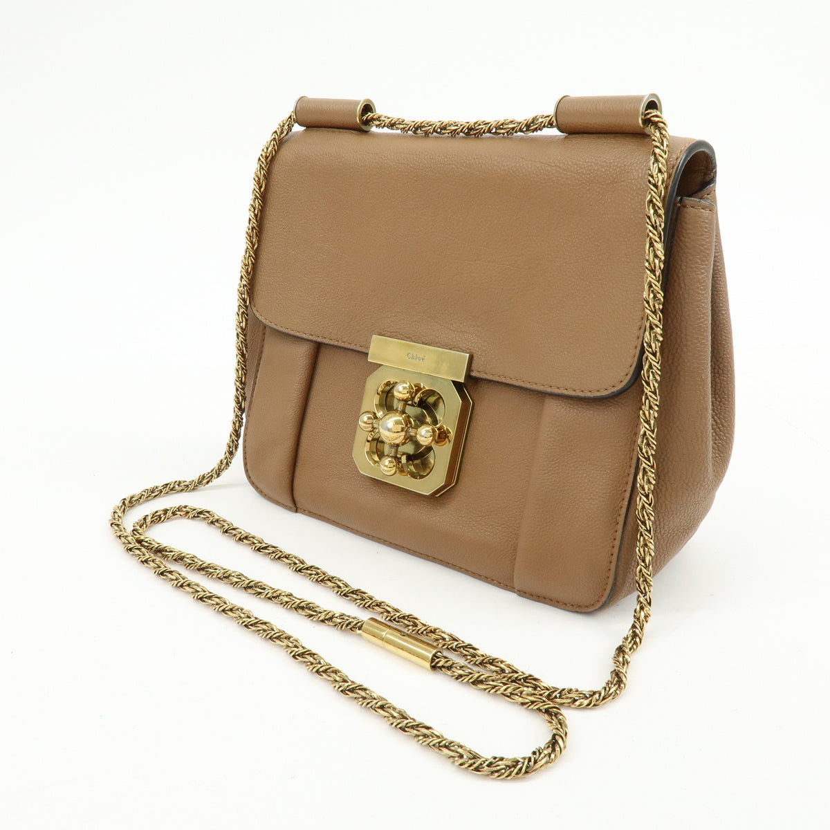Chloe Elsie Leather Chain Shoulder Bag Crossbody Bag Brown Camel