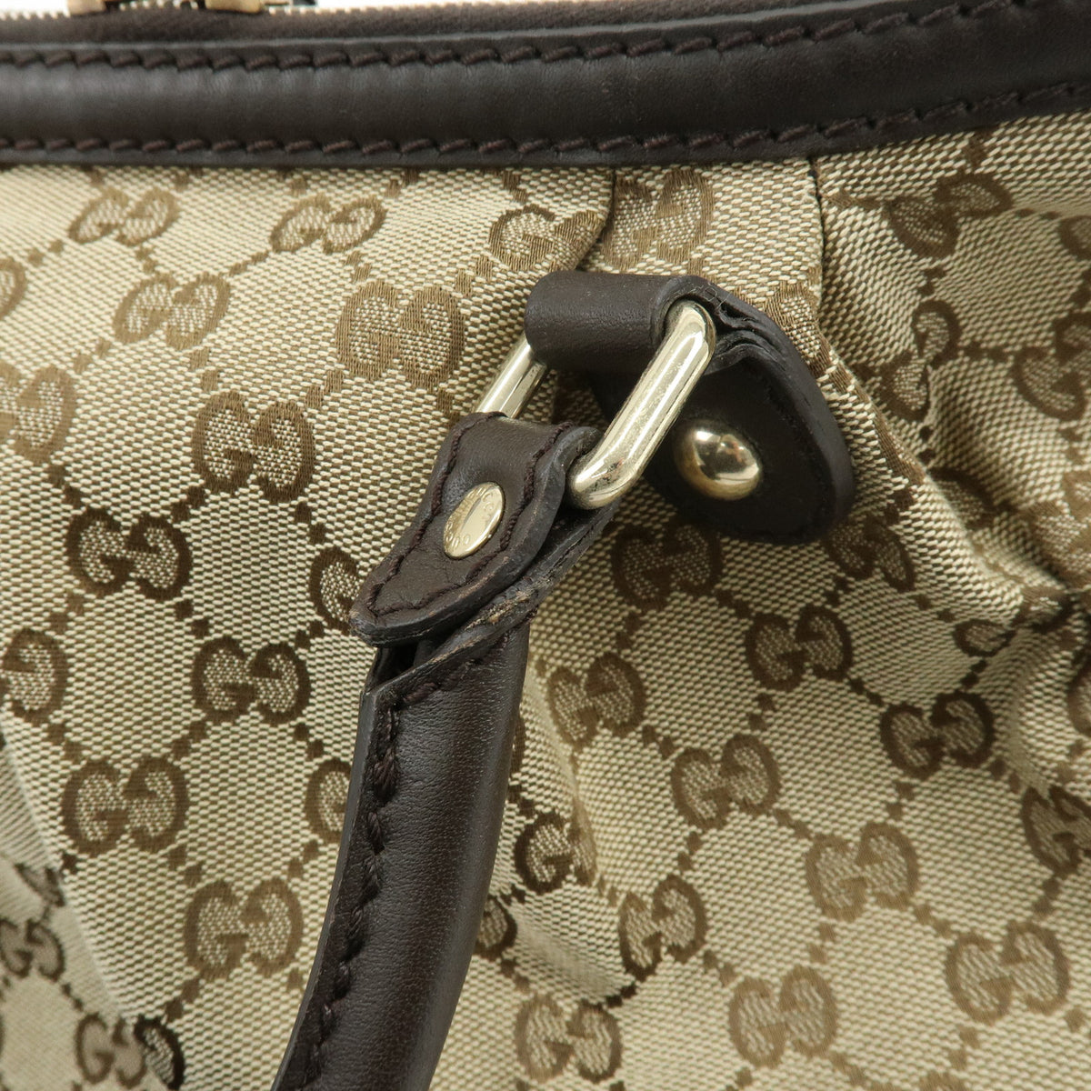 GUCCI Sukey Diamante GG Canvas Leather 2Way Bag Beige Brown 247902