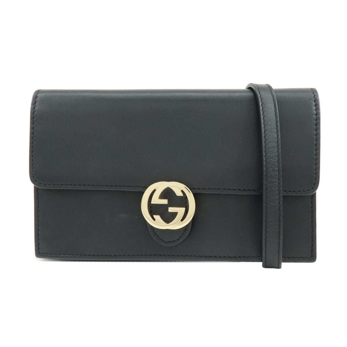 GUCCI Interlocking G Leather Shoulder Bag Crossbody Bag Black 369664