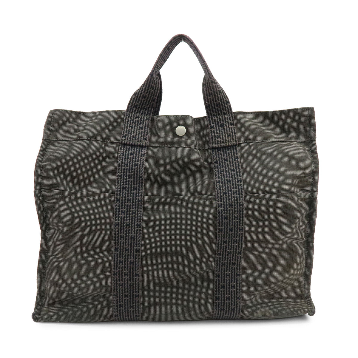 HERMES Her Line MM Canvas Hand Bag Tote Bag Gray Black