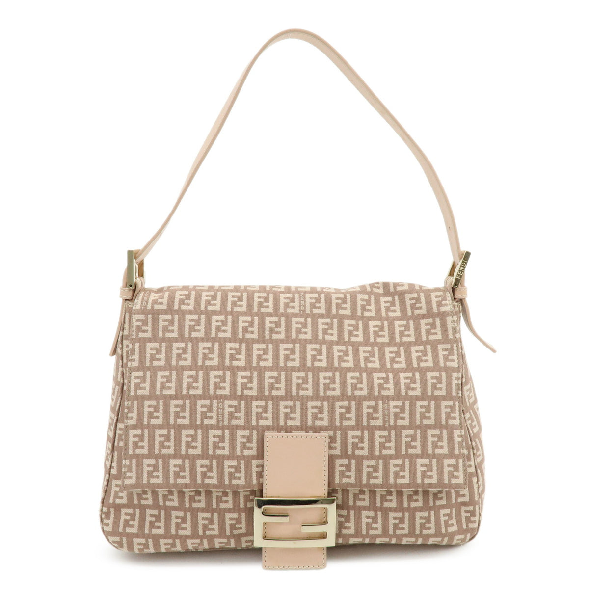 FENDI Mamma Baguette Zucchino Canvas Leather Shoulder Bag Pink 8BR001
